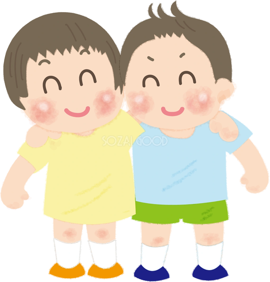 肩を組む子供達の無料イラスト/幼稚園45672