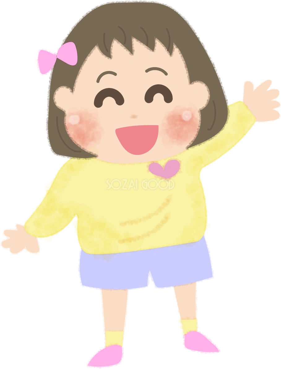手を振る女の子の無料イラスト/幼稚園45680
