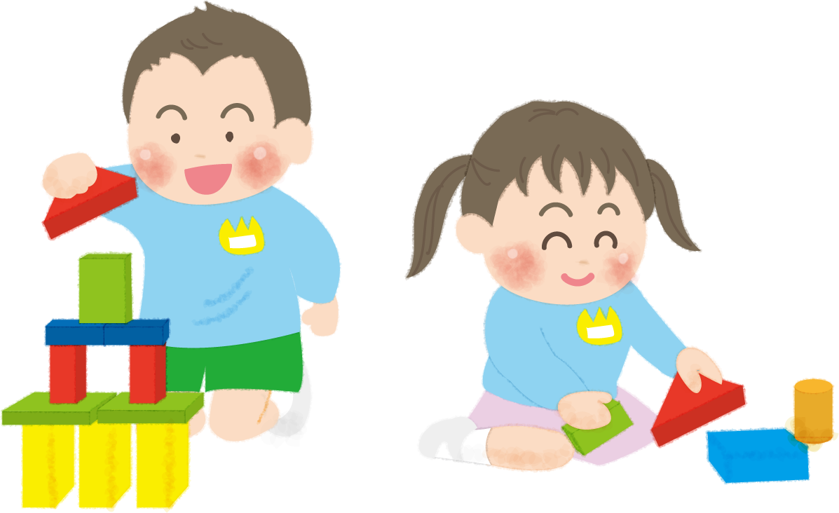 積み木で遊ぶ子供達の無料イラスト／幼稚園45696に写真・文字を入れる