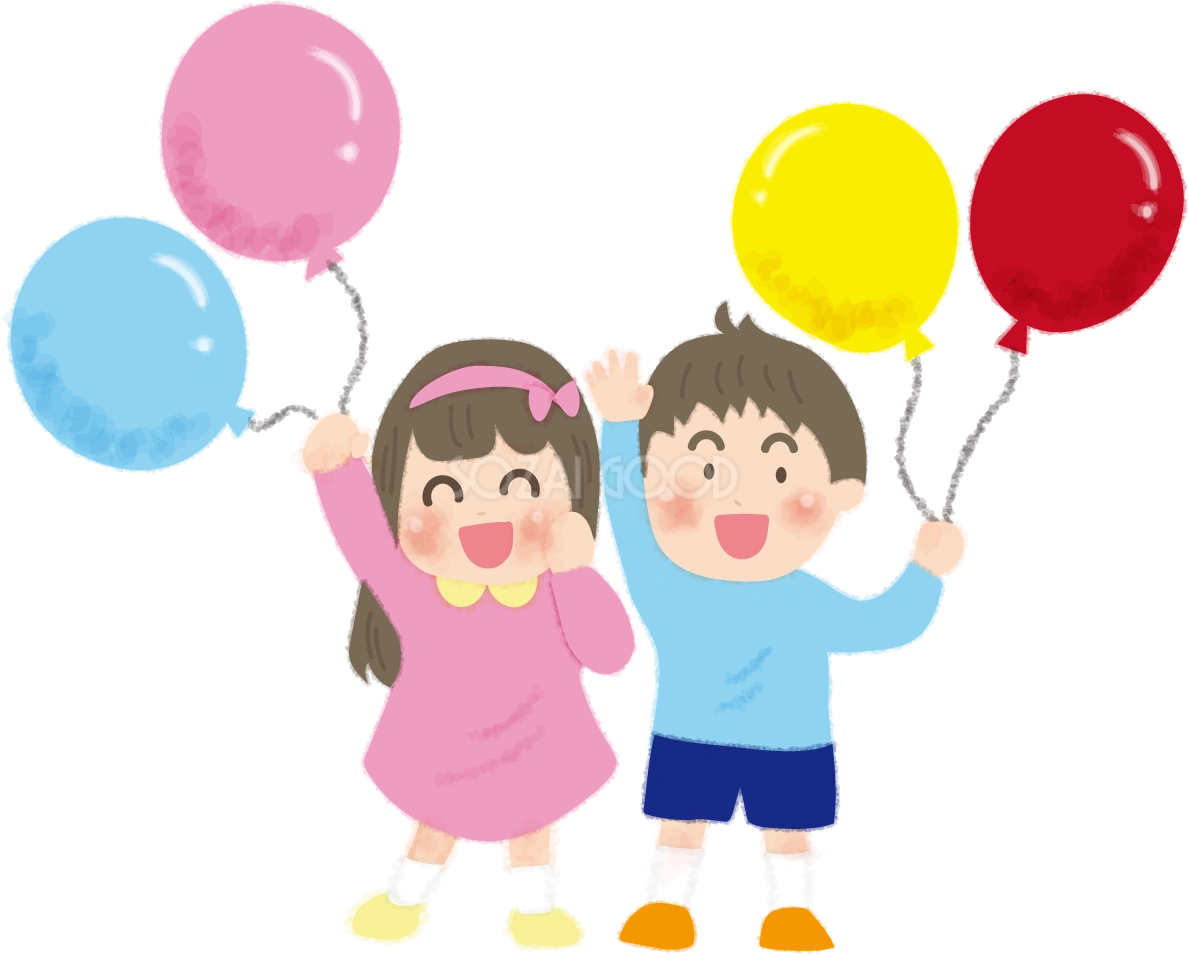 風船を持つ子供達の無料イラスト/幼稚園45712