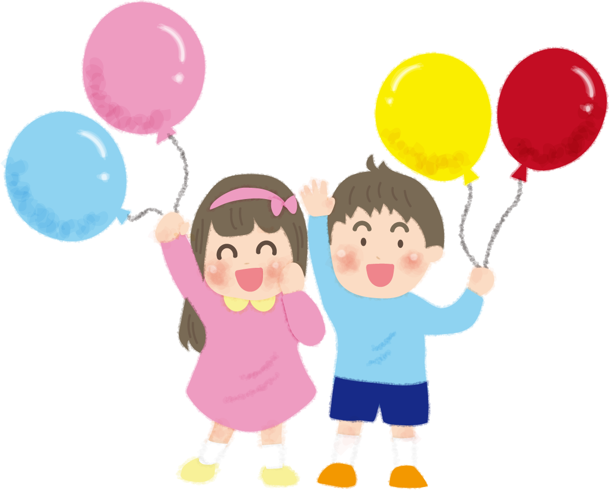 風船を持つ子供達の無料イラスト／幼稚園45712に写真・文字を入れる