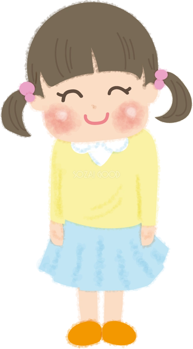 幼稚園生(女の子)笑顔で気をつけする無料イラスト/幼稚園45716