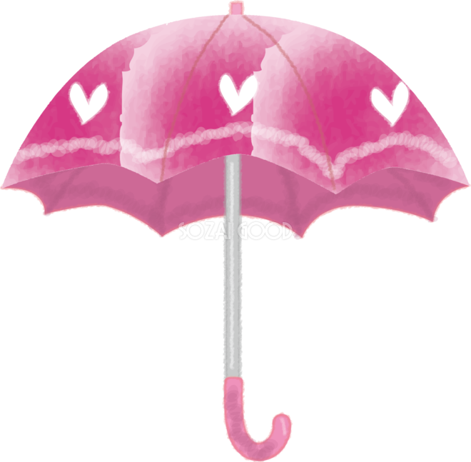 ピンクの可愛い傘（開いている）の無料イラスト／梅雨45796 | 素材Good