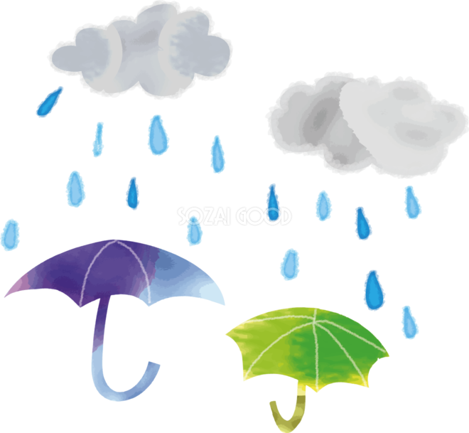 かわいい雨と傘と雲の無料イラスト 梅雨45804 素材good