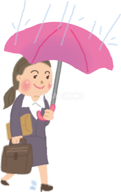 雨の日に外回りする女性営業マンの無料イラスト 梅雨45808 素材good