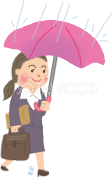 雨の日に外回りする女性営業マンの無料イラスト／梅雨45808