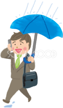 雨の日に外回りする男性営業マンの無料イラスト／梅雨45812