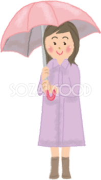 カッパ レインコート を着て傘をさす女性の無料イラスト 梅雨 素材good