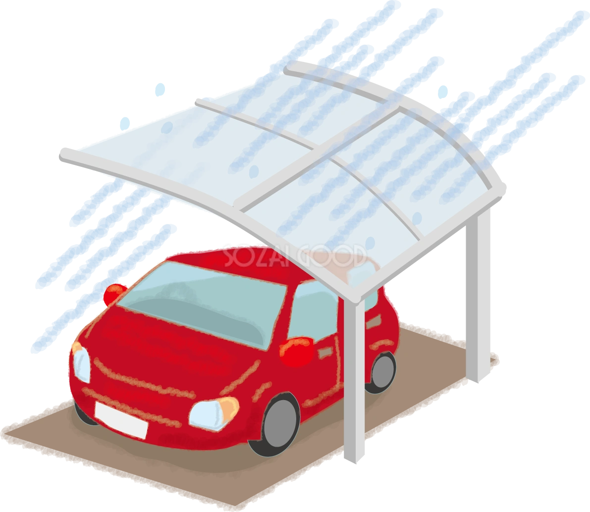 車を雨から守るカーポートの無料イラスト/梅雨45864