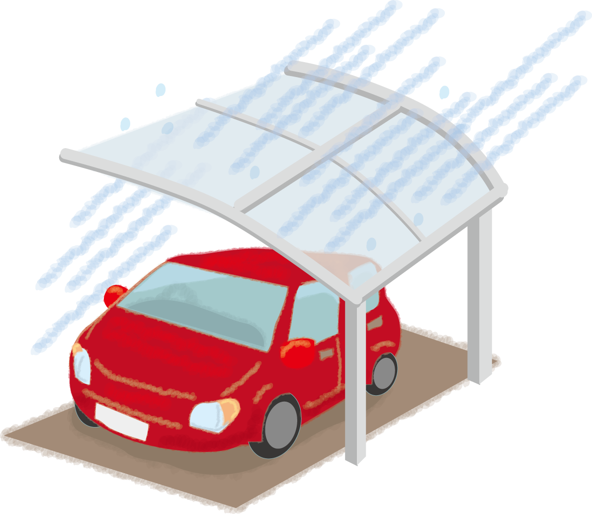 車を雨から守るカーポートの無料イラスト／梅雨45864に写真・文字を入れる