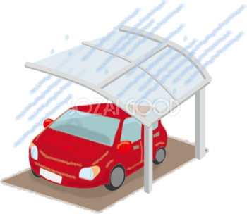 車を雨から守るカーポートの無料イラスト／梅雨45864