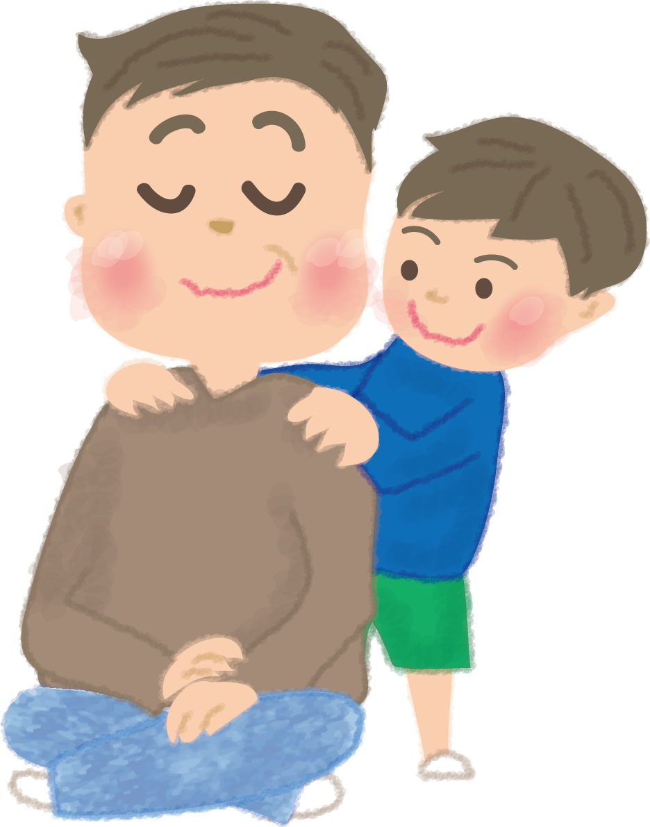 お父さんに肩もみする男の子の無料イラスト／父の日45963に写真・文字を入れる