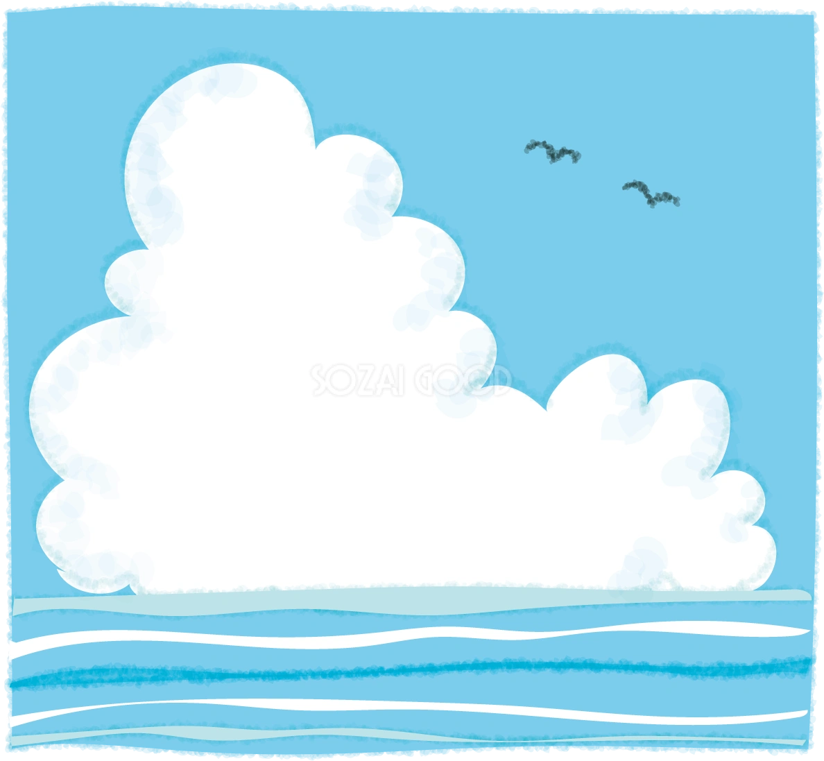 かわいい積乱雲(入道雲)の無料イラスト/夏46077