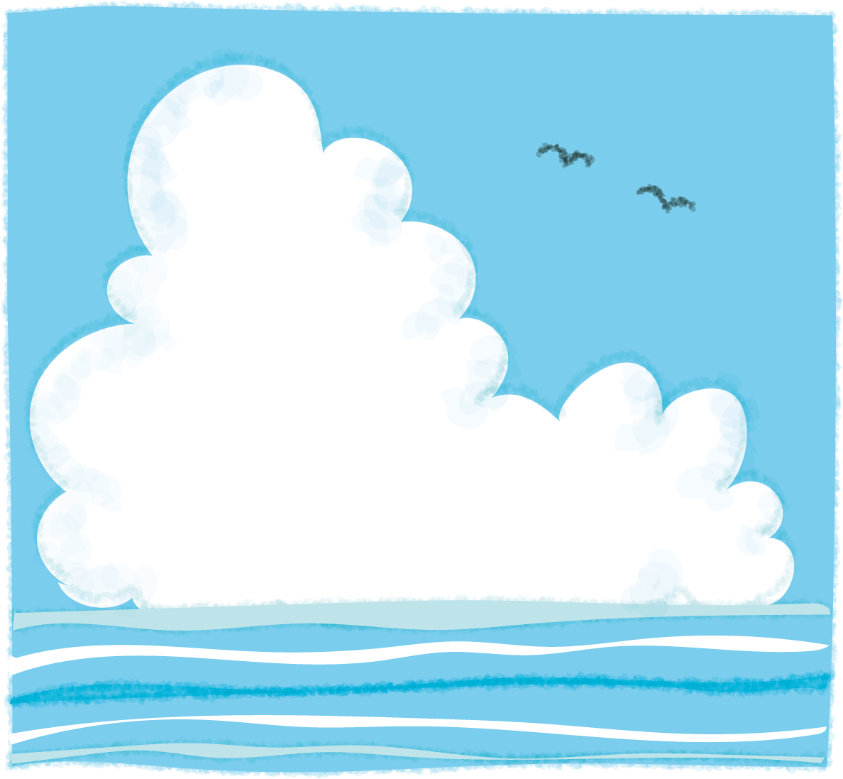 かわいい積乱雲(入道雲)の無料イラスト／夏46077に写真・文字を入れる
