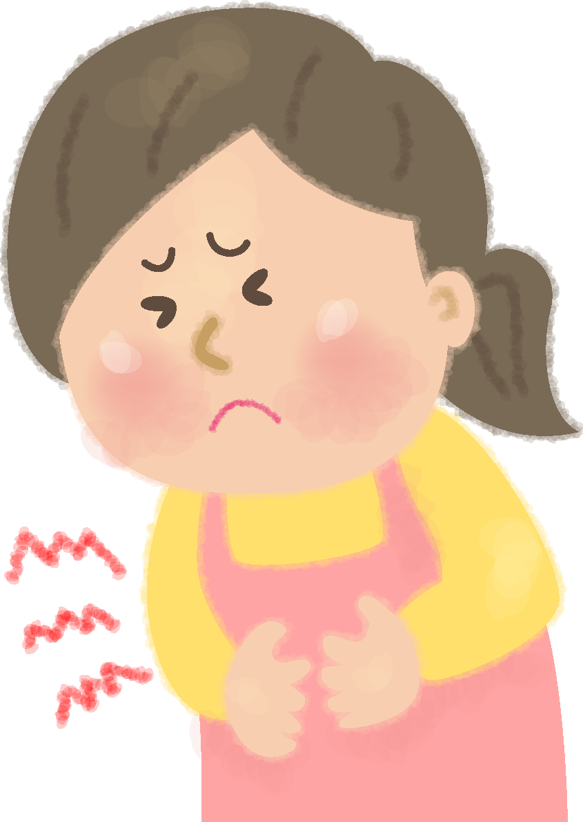 かわいい腹痛・食中毒の女性の無料イラスト／医療／健康46184に写真・文字を入れる