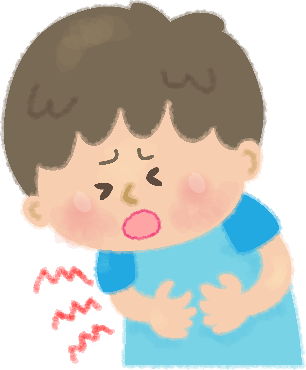 かわいい腹痛・食中毒の男の子の無料イラスト／医療／健康46188に写真・文字を入れる