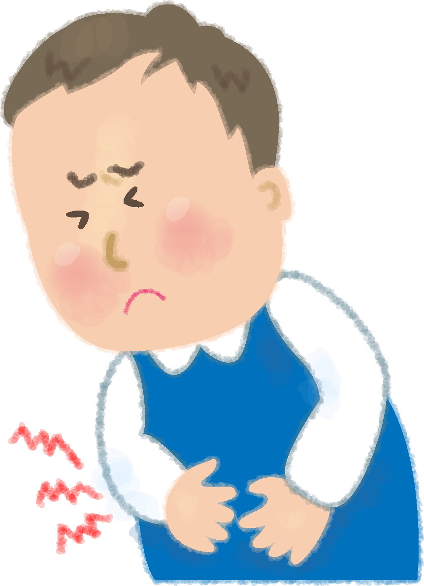 かわいい腹痛・食中毒の男性の無料イラスト／医療／健康46192に写真・文字を入れる