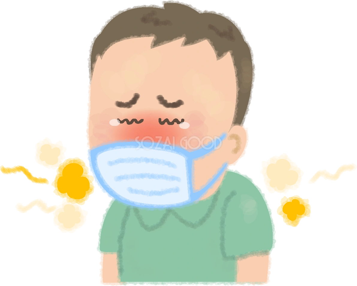花粉症でマスクする男性の無料イラスト／医療／健康46220