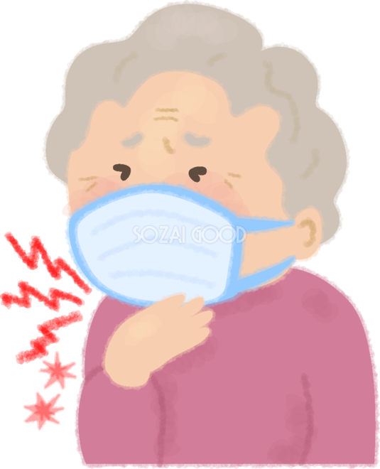 喉が痛いのでマスクするおばあさんの無料イラスト 医療 健康 素材good