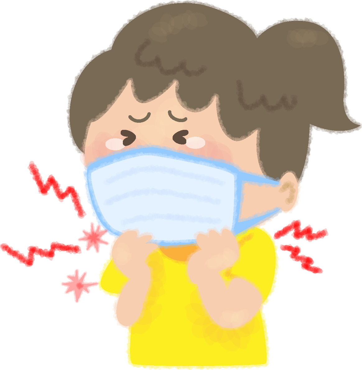 喉が痛いのでマスクする女の子の無料イラスト／医療／健康46248に写真・文字を入れる