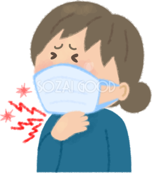 喉が痛いのでマスクする女性の無料イラスト／医療／健康46253