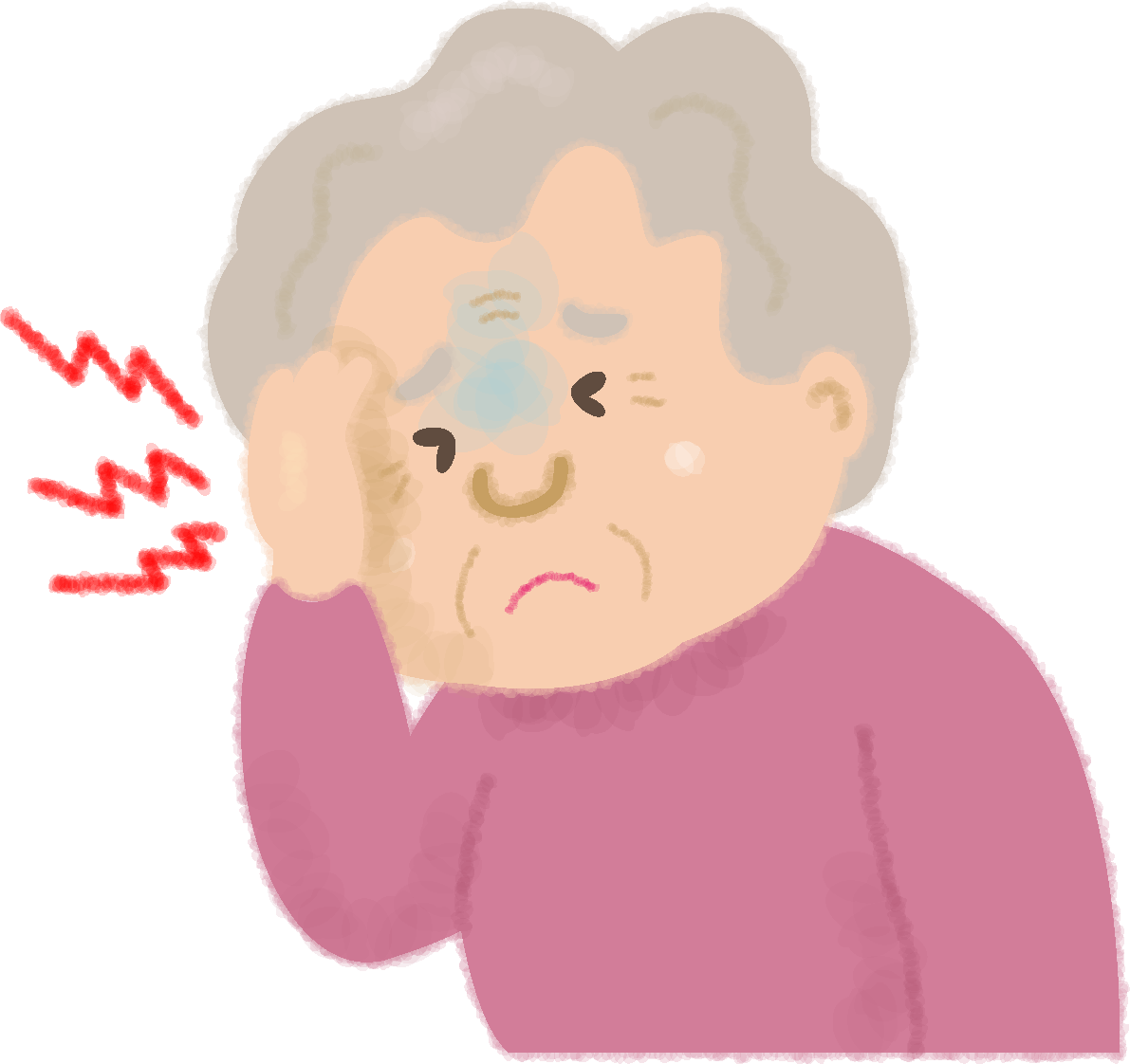 頭が痛いおばあさんの無料イラスト／医療／健康46355に写真・文字を入れる