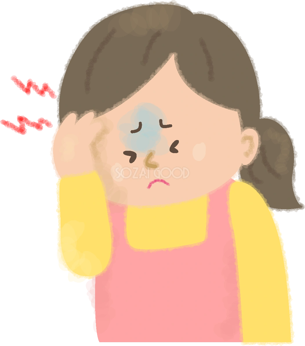 頭が痛い女性の無料イラスト／医療／健康46363