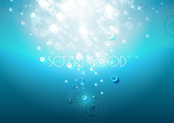 水中から見た雨降る水面・水滴のリアル背景(青 ブルー)無料イラスト／梅雨46389