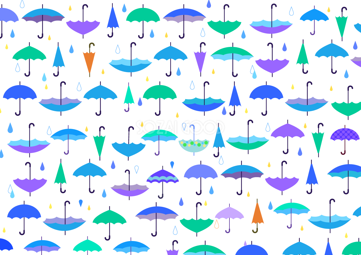 雨と開いた・閉じた傘柄の背景無料イラスト/梅雨46397