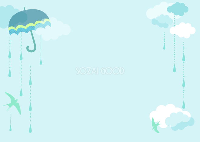 綺麗な雨と傘の雲空に羽ばたく鳥のシンプルな背景無料イラスト 梅雨46417 素材good