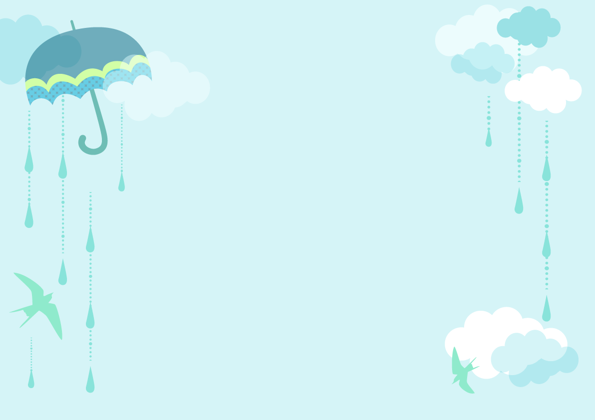 綺麗な雨と傘の雲空に羽ばたく鳥のシンプルな背景無料イラスト／梅雨46417に写真・文字を入れる
