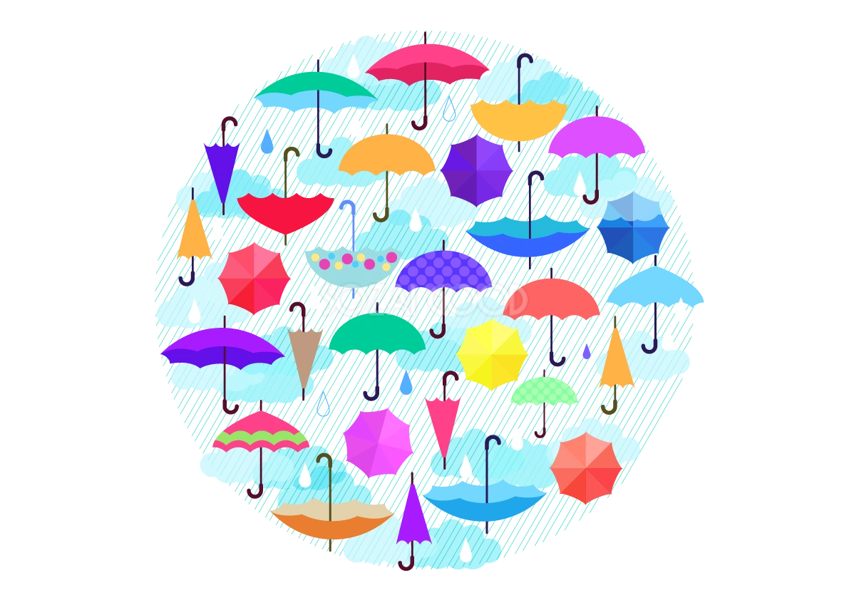 雨と傘の柄 背景無料イラスト／梅雨46429