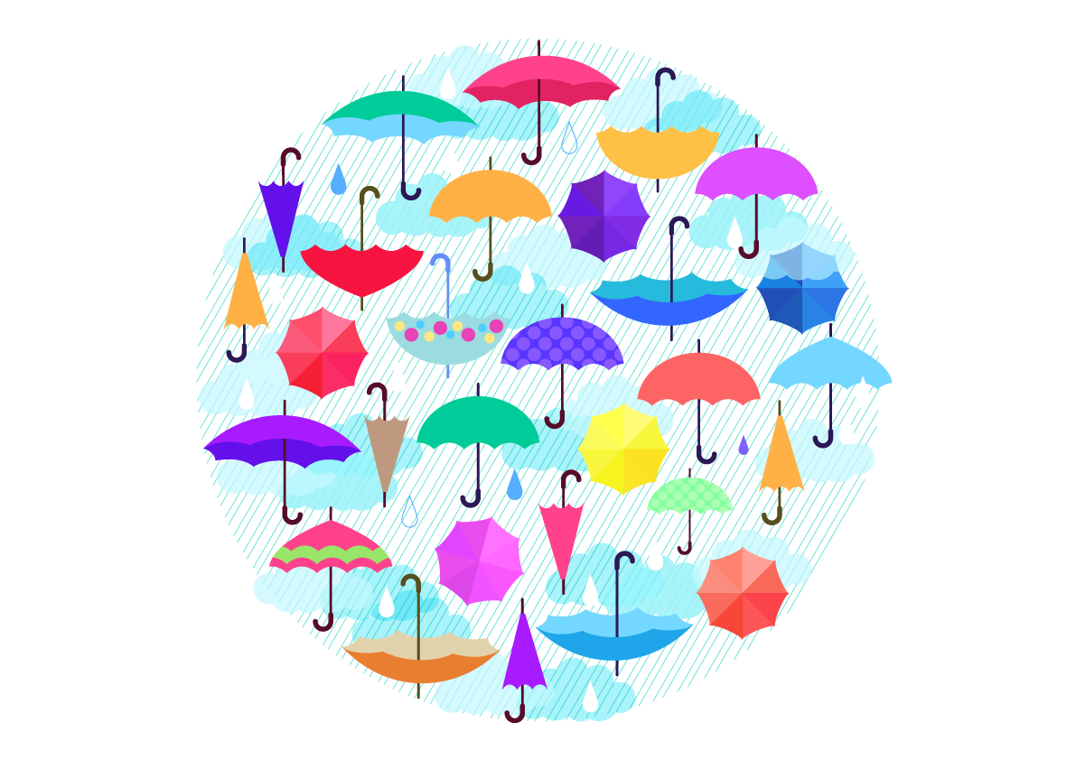 雨と傘の柄 背景無料イラスト／梅雨46429に写真・文字を入れる