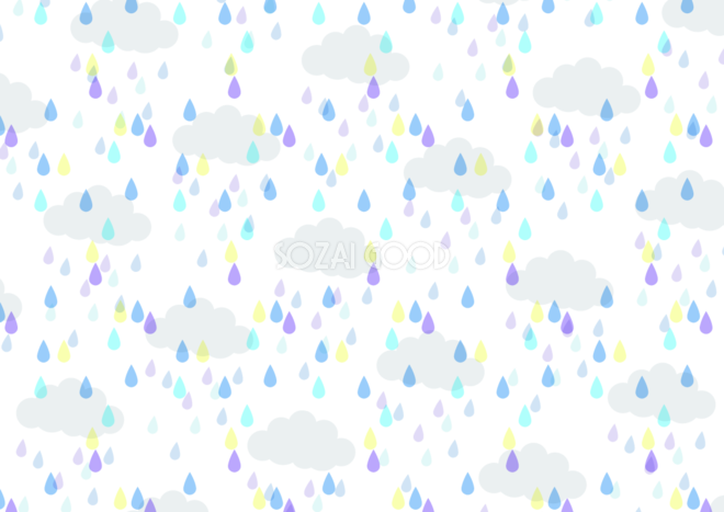 雨と雲の柄模様の背景無料イラスト 梅雨 素材good