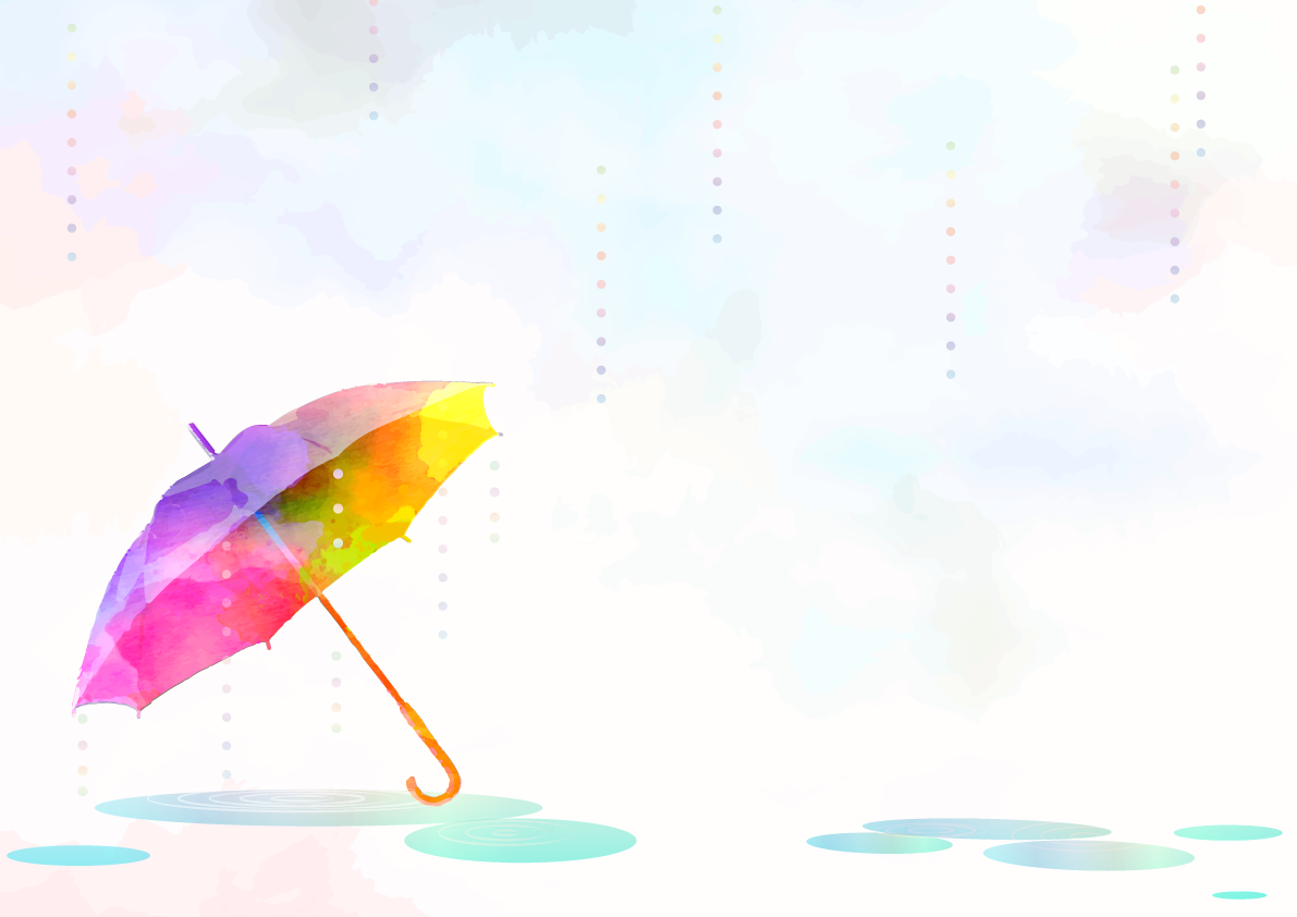 レインボー傘の綺麗な水彩画シンプル背景無料イラスト／梅雨46441に写真・文字を入れる