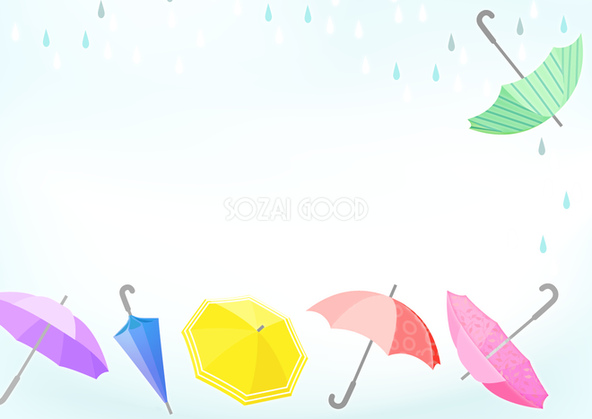 雨とカラフルな傘の背景無料イラスト 梅雨 素材good