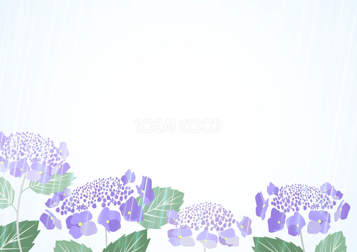額紫陽花(ガクアジサイ)と雨の背景無料イラスト／梅雨46477