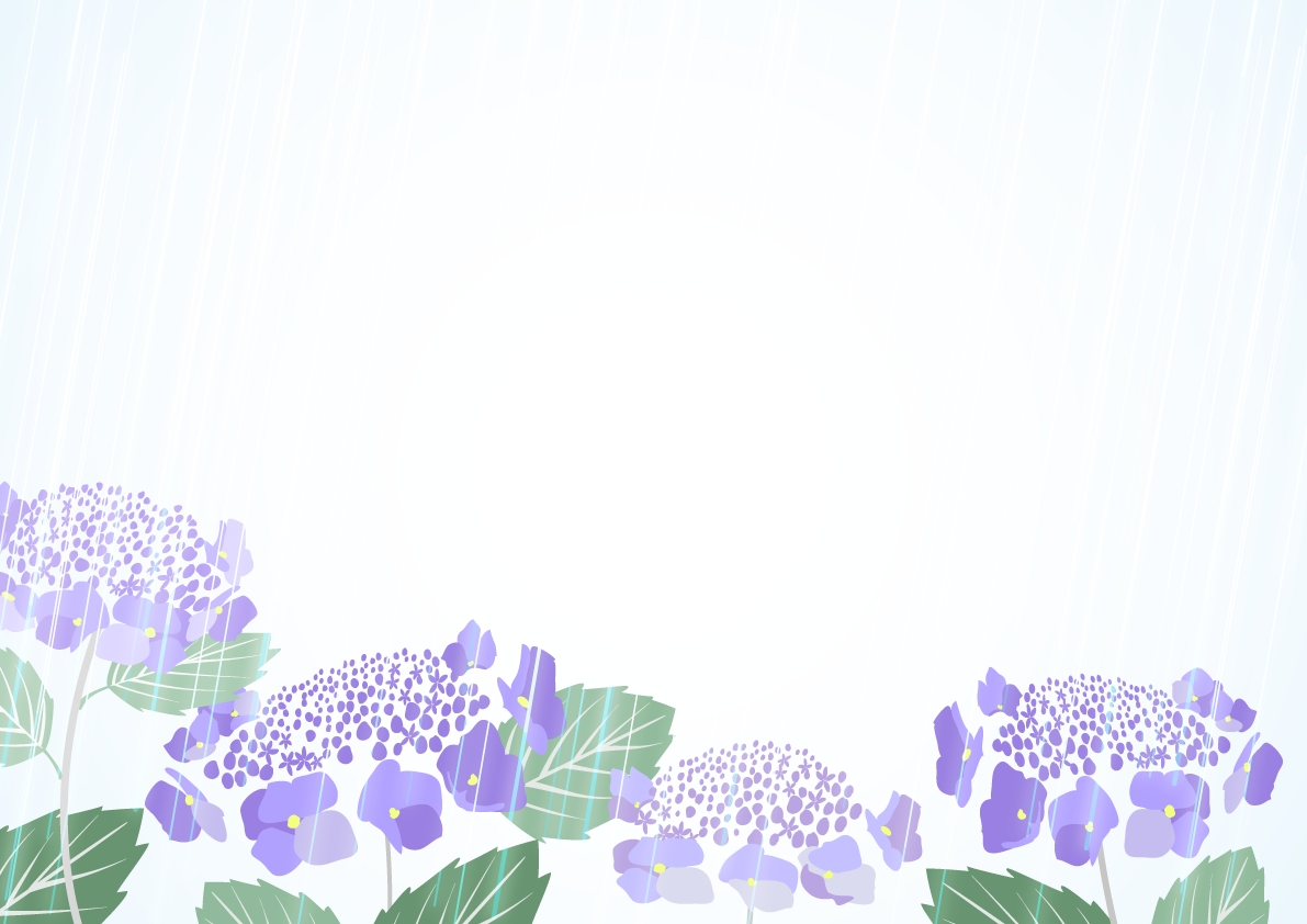 額紫陽花(ガクアジサイ)と雨の背景無料イラスト／梅雨46477に写真・文字を入れる