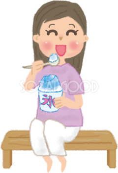 かき氷を食べる女性の無料イラスト／夏休み46561