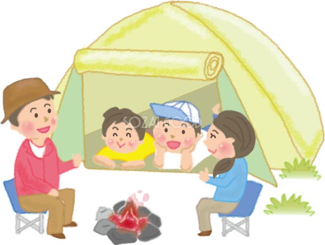 テントでキャンプするかわいい家族の無料イラスト 夏休み46581 素材good