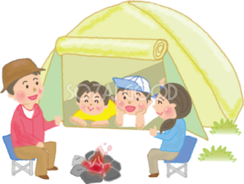 テントでキャンプするかわいい家族の無料イラスト／夏休み46581