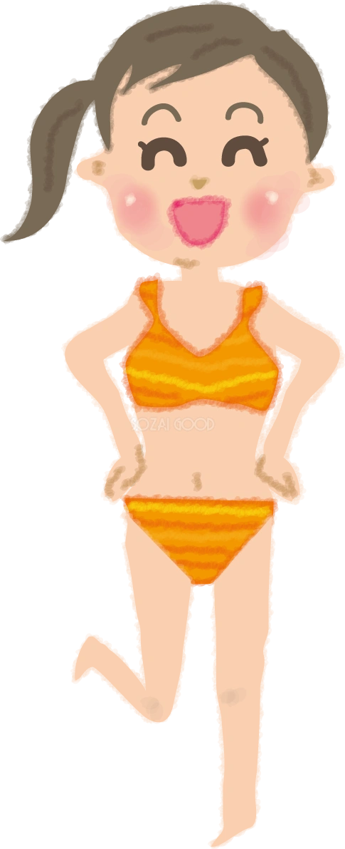水着姿でポーズするかわいい女性の無料イラスト／海プール46601