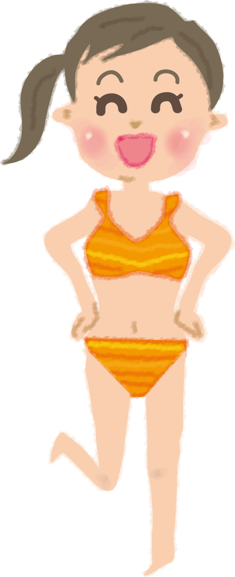 水着姿でポーズするかわいい女性の無料イラスト／海プール46601に写真・文字を入れる