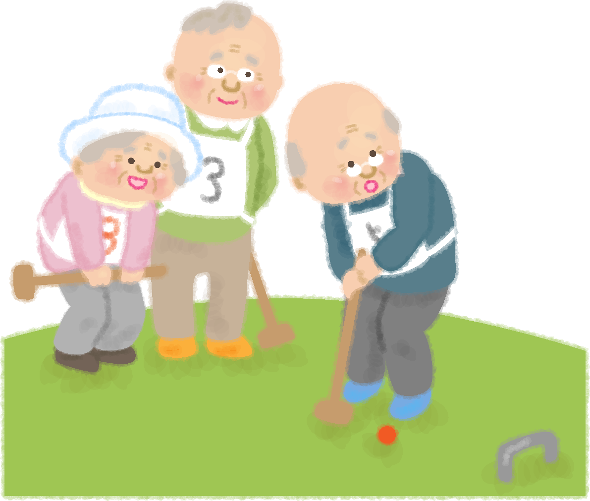 ゲートボールする老人たちの無料イラスト／医療／健康46669に写真・文字を入れる