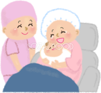 助産師 赤ちゃんを抱っこお母さんの無料イラスト／医療／健康46721