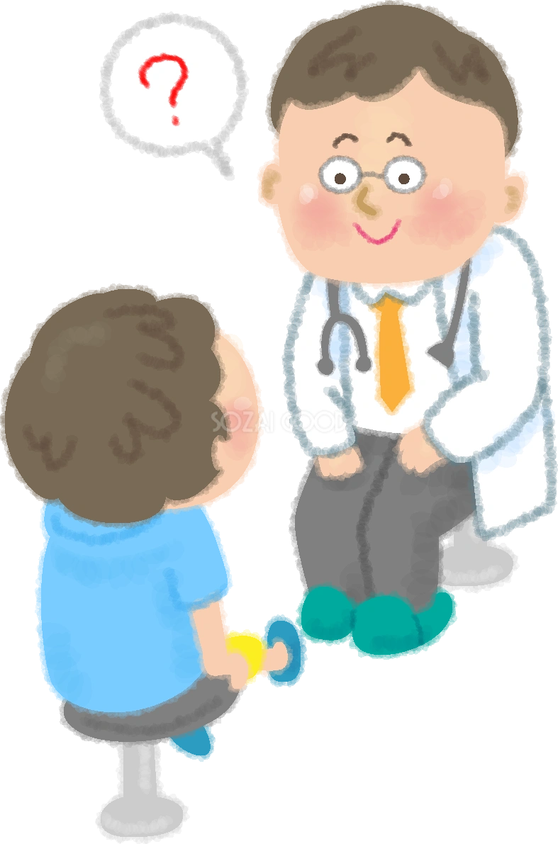 問診中の医師と小学生男子の無料イラスト/医療/健康46741