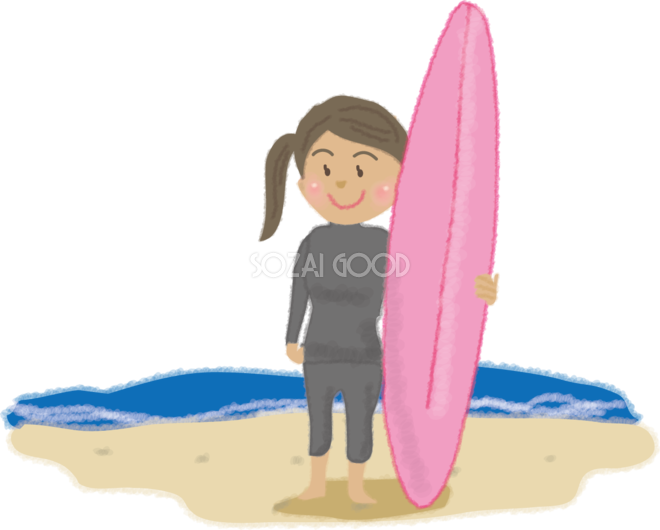 サーフィンボードを持つかわいい女性の無料イラスト 海46773 素材good
