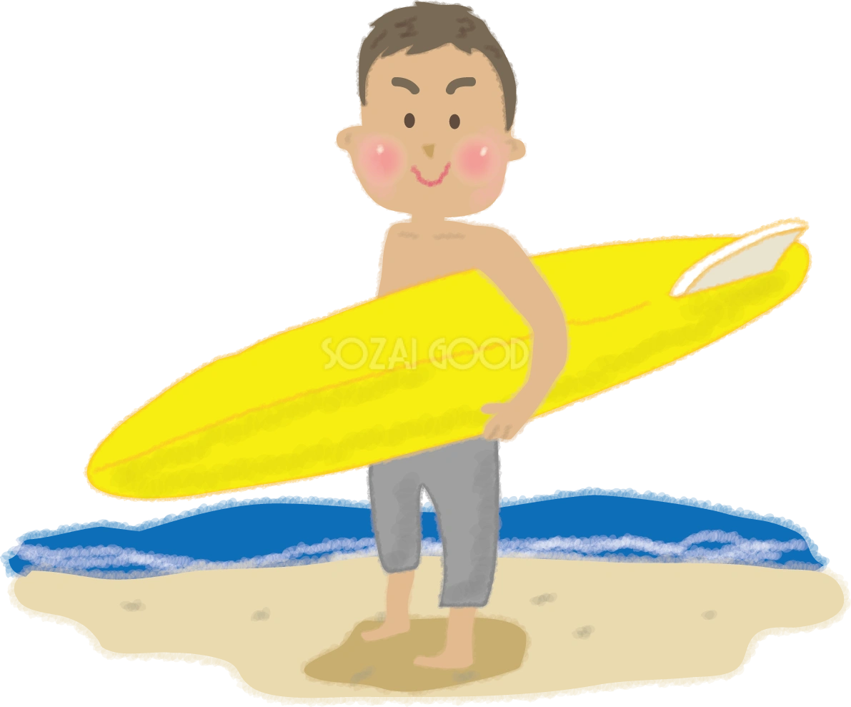 サーフィンボードを持つ男性の無料イラスト/海46777