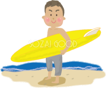 サーフィンボードを持つ男性の無料イラスト／海46777