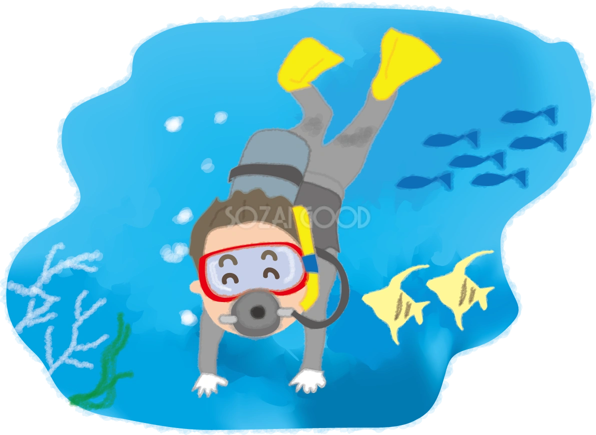 スキューバダイビング男性の無料イラスト／海46785